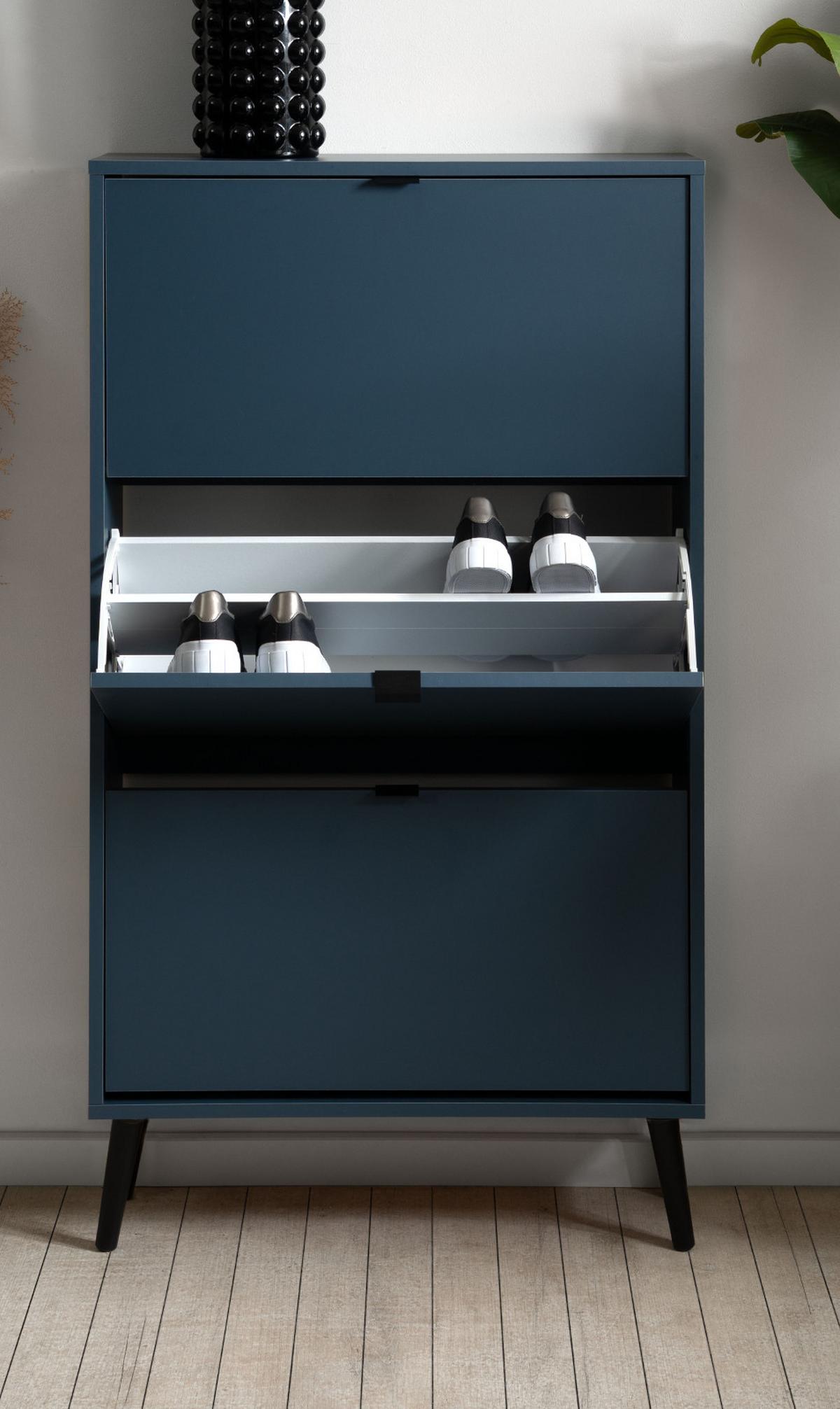 SCHUHSCHRANK blau 70 x 125 cm, Schuhkipper mit 3 Klappen - Blau/Schwarz, Holz/Holzwerkstoff (70/125/24cm) - Furn.Design