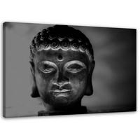 BILD AUF LEINWAND Buddha Kopf Feng Shui 60x40cm - Grau, Textil (60/40cm) - Feeby