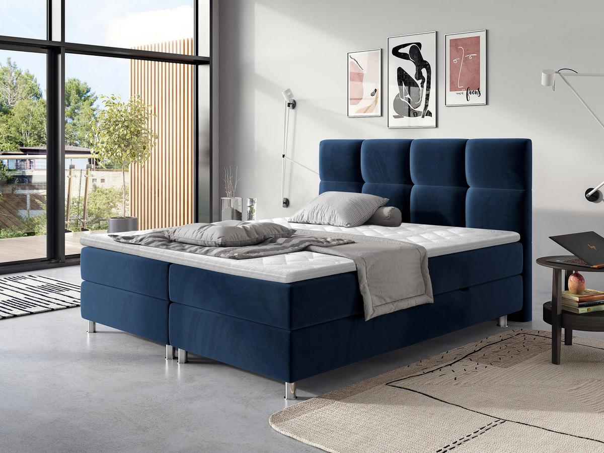 BOXBETT Dave - H3 - Chromfarben/Dunkelblau, Holz/Textil (160/200cm) - MIRJAN24