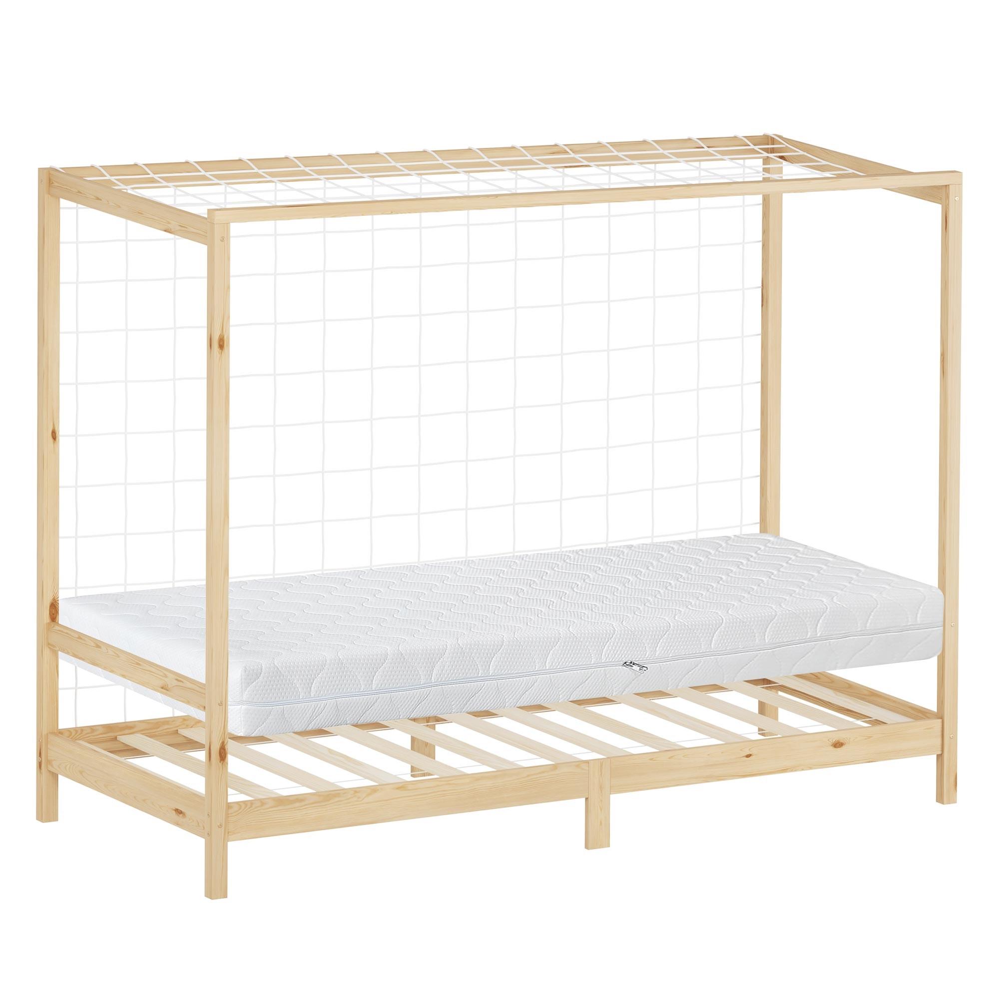 KINDERBETT Fußballtor 90x200 cm mit Matratze H:16 cm Natur Kiefernholz - Naturfarben, Holz (90/200cm) - ML-DESIGN
