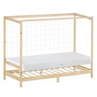 KINDERBETT Fußballtor 70x140 cm mit Matratze H:16 cm Natur Kiefernholz - Naturfarben, Holz (90/200cm) - ML-DESIGN