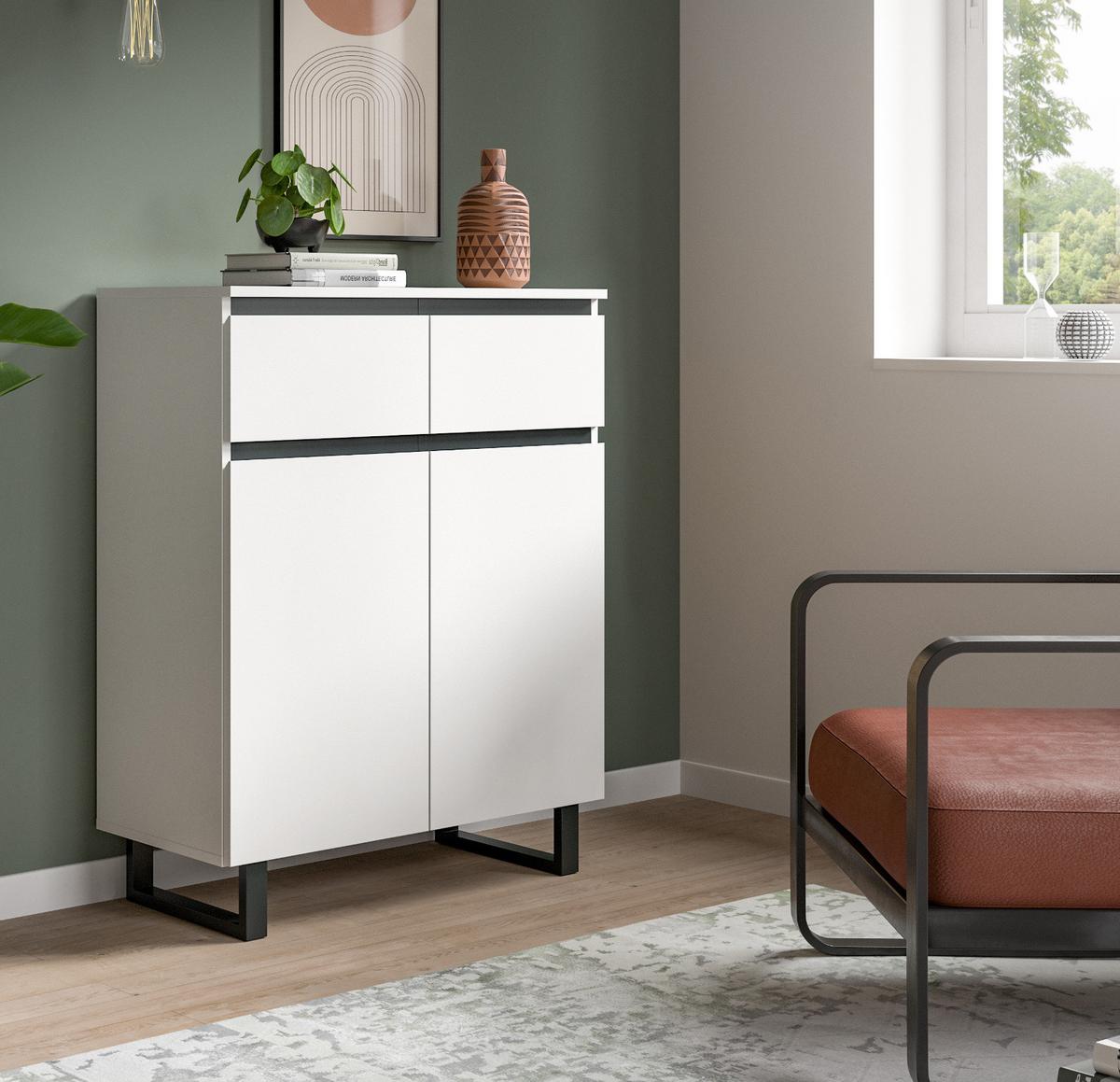 KOMMODE weiß, schwarz, Highboard 80 x 99 cm, Soft-Close, Gelia - Schwarz/Weiß, Holzwerkstoff/Metall (80/99/36cm) - Inn.Furn