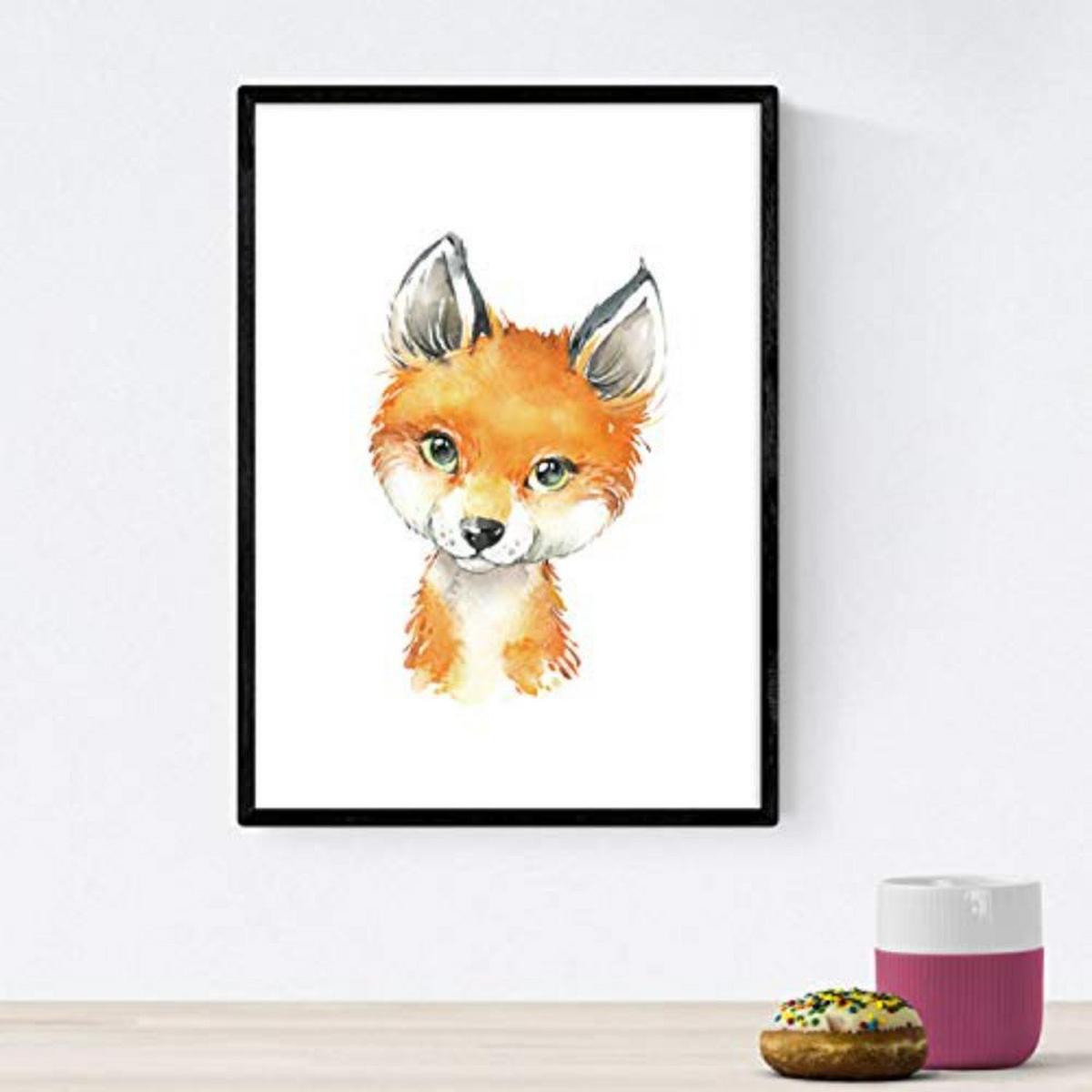 POSTER Set mit 4 Waschbär Fuchs Esel und Leopard A3 Rahmenlos - Klar, Papier (29.7/3cm) - Nacnic