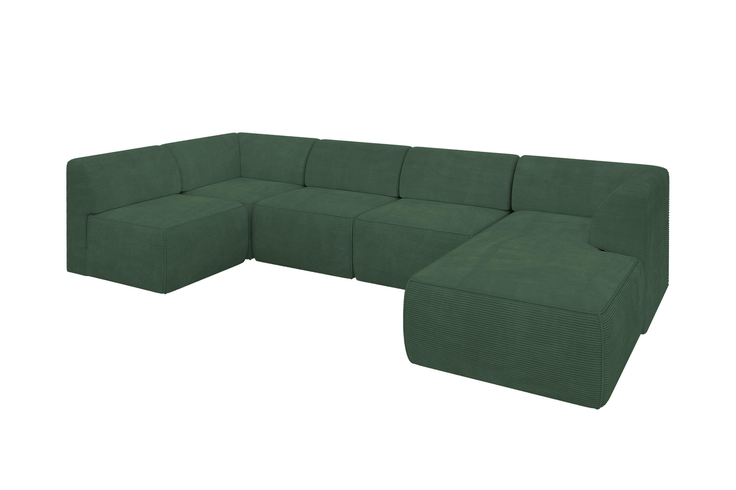 WOHNLANDSCHAFT Ottomane Rechts MOVO-L 345x180x78 cm Grün Cord - Grün, Holzwerkstoff/Kunststoff (180/78/345cm) - ALTDECOR
