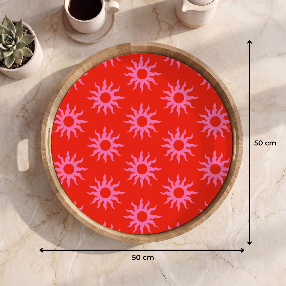 TABLETT Sonnen - Rot - Rosa - Muster - Sommer 50x50 cm - Rot, Holz (50/5/5cm) - OnlyWow