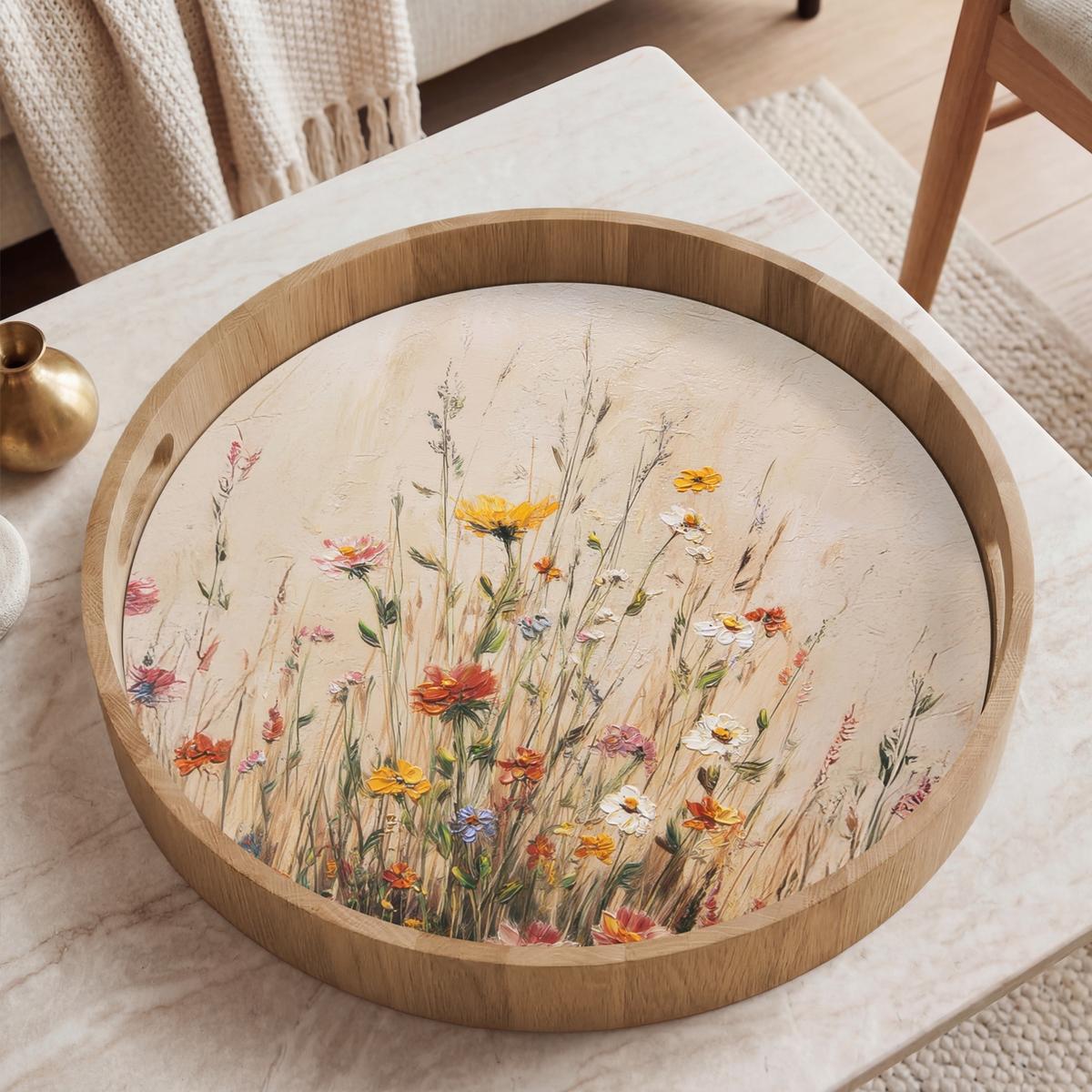 TABLETT Wildblumen - Pinselstriche - Ruhig 50x50 cm - Multicolor, Holz (50/5/5cm) - OnlyWow