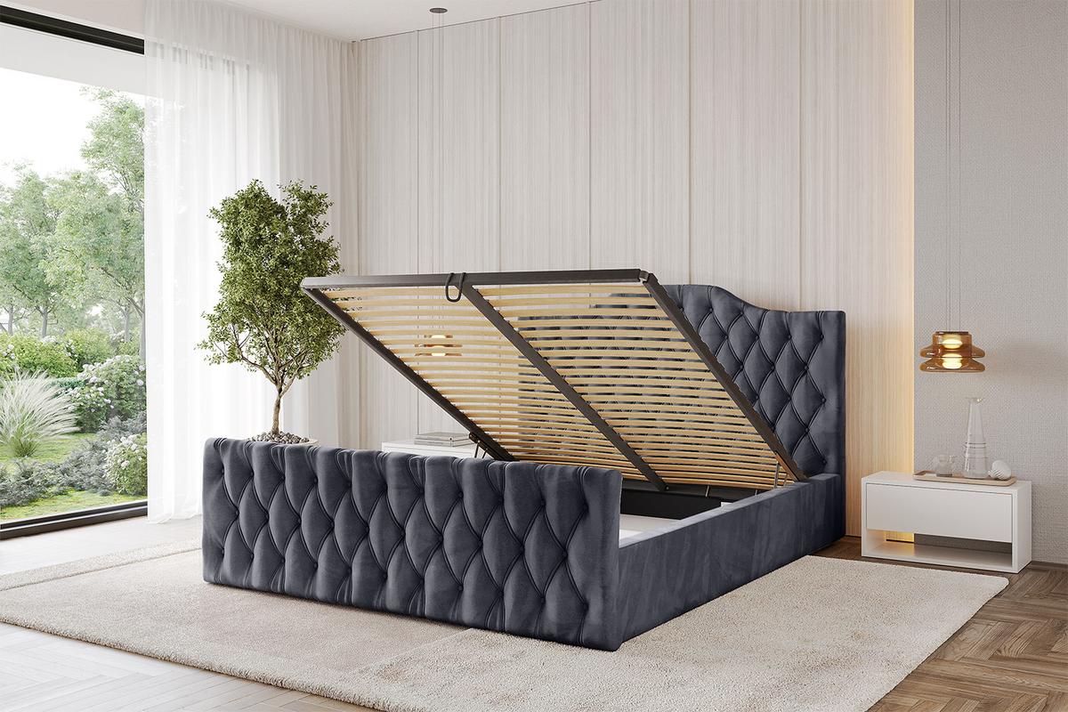 POLSTERBETT mit Bettkasten, Fußteil und Lattenrost, Boxbett mit Matratze H3/H4 - FALIO-Z 120x200 Dunkelgrau - Dunkelgrau, Holzwerkstoff/Textil (120/200cm) - ALTDECOR