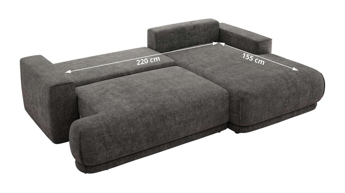 ECKSCHLAFSOFA RINA L Grau Schenille grob gewebt - rechts - Schwarz/Grau, Kunststoff/Textil (170/267cm) - MKS