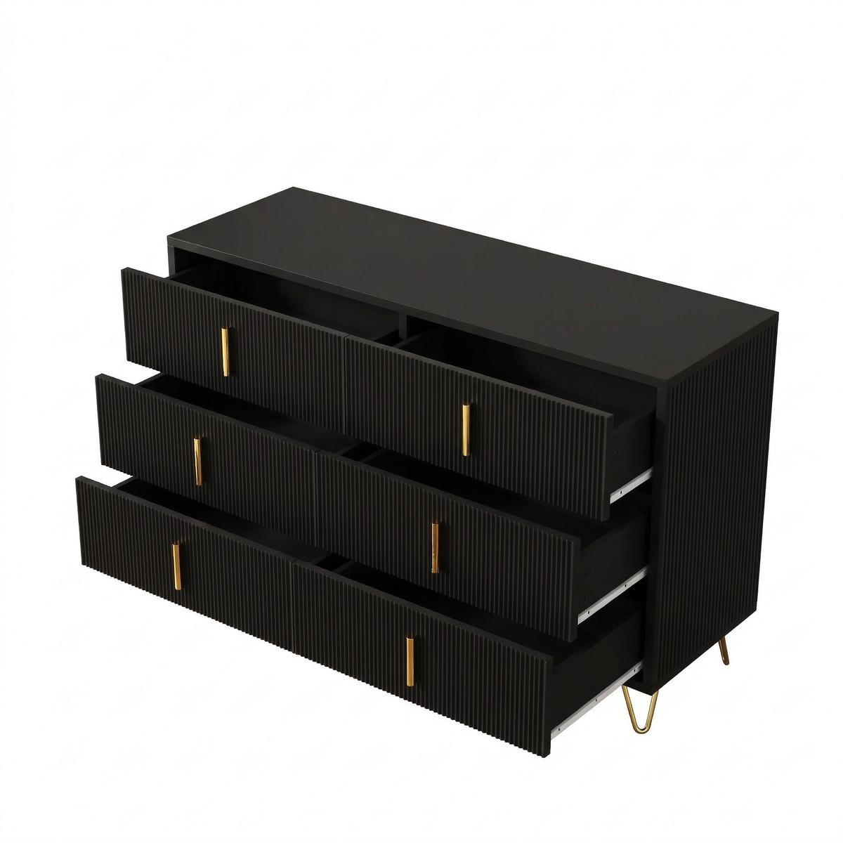 SIDEBOARD schwarz gold 120cm 6 schubladen modern - Schwarz, Holzwerkstoff (120/77/40cm) - Urban Meuble
