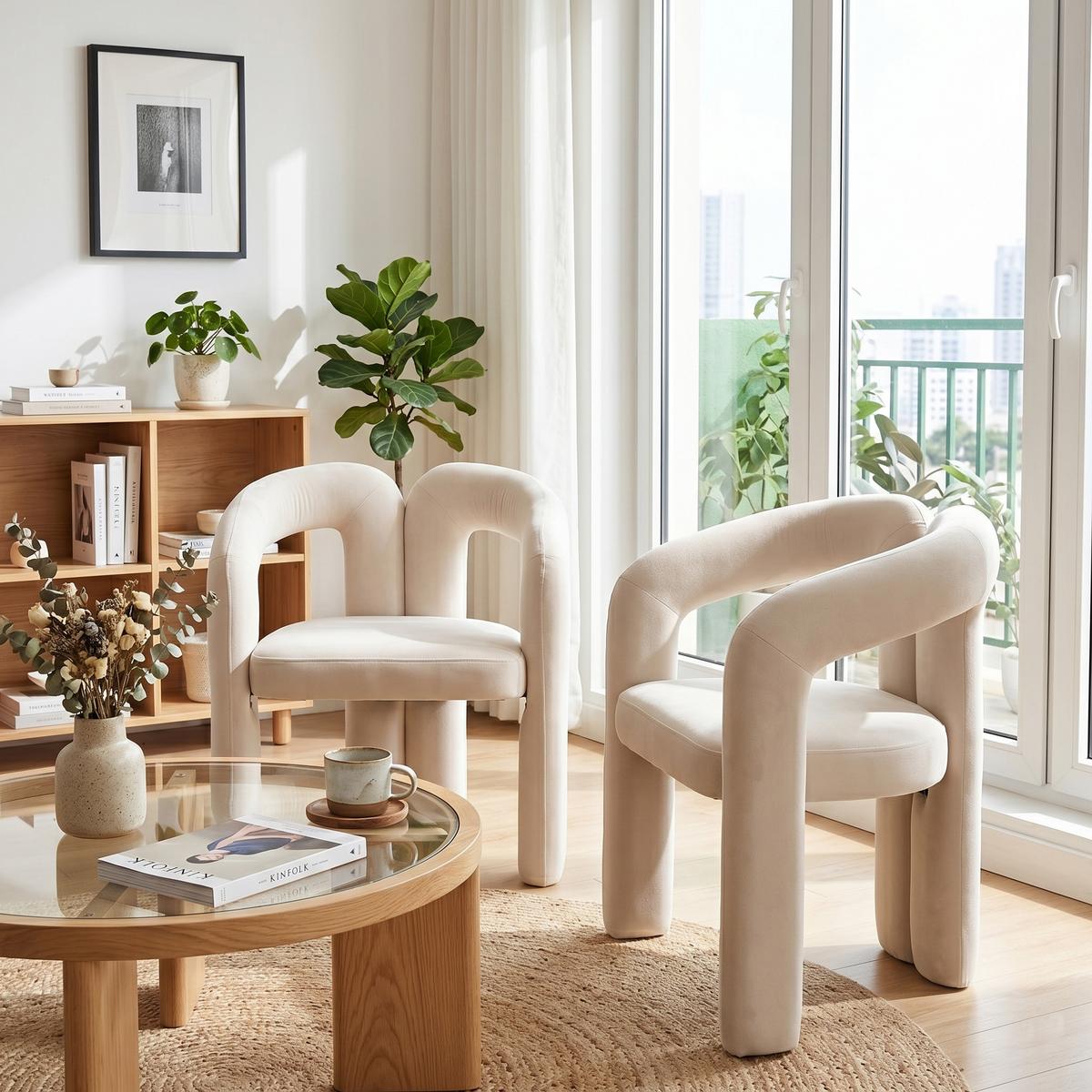 ESSZIMMERSTUHL 2er-Set Samt Sessel Modernes Design Holzbeine - Beige, Textil (64/71/50.5cm) - Urban Meuble