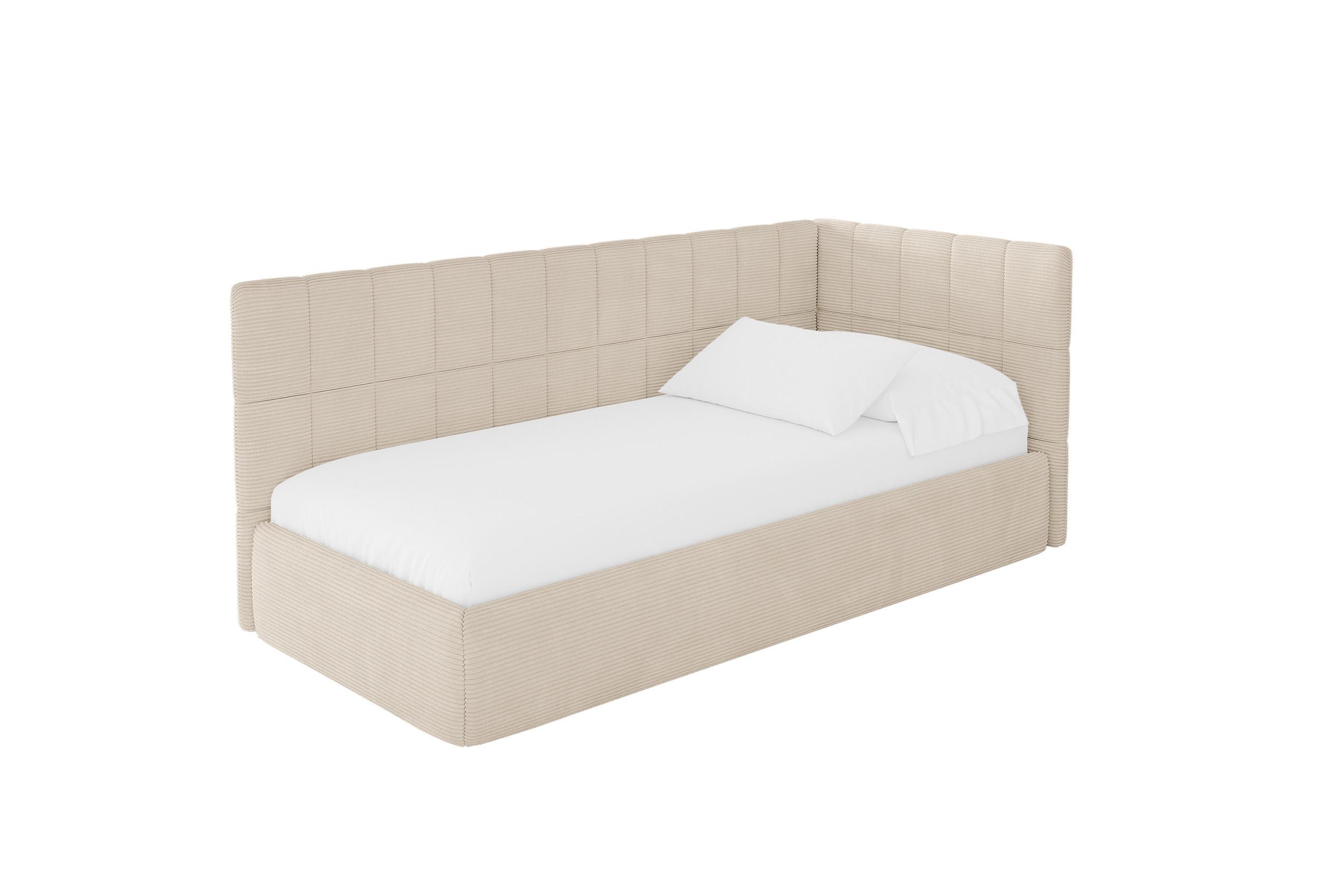 EINZELLBETT Jugendbett mit Bettkasten und Matratze H3/H4, Links - TULY 100x200 Beige - Creme, Holzwerkstoff/Textil (100/200cm) - ALTDECOR