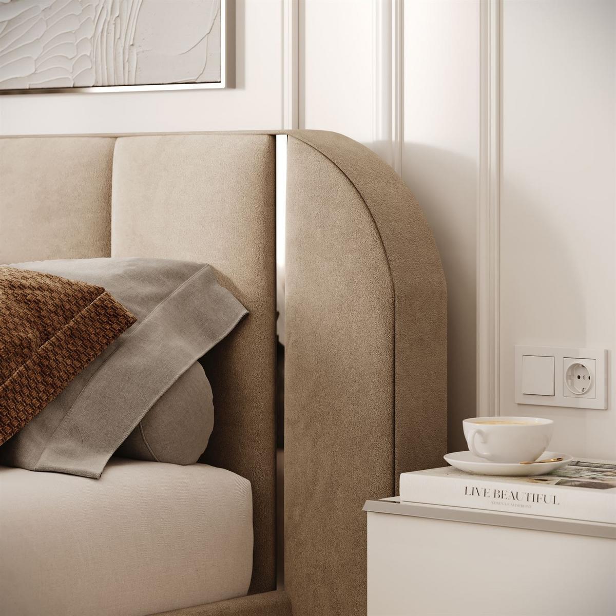 BETT AMARA SILVER 140x200 gepolstert mit Stauraum und Lattenrost, Royal Velvet 170 - Beige, Textil (140/200cm) - Lookway