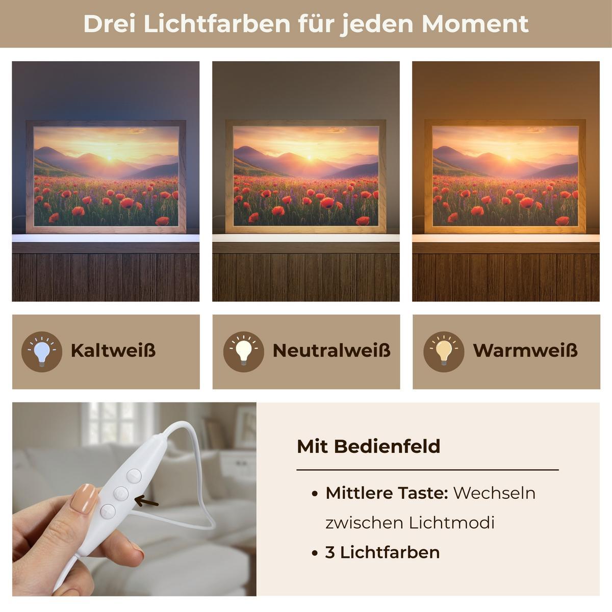 TISCHLEUCHTE Landschaft - Sonnenuntergang - Blumenfeld 30x20 cm - Dunkelblau, Holzwerkstoff (8/30/20cm) - OnlyWow