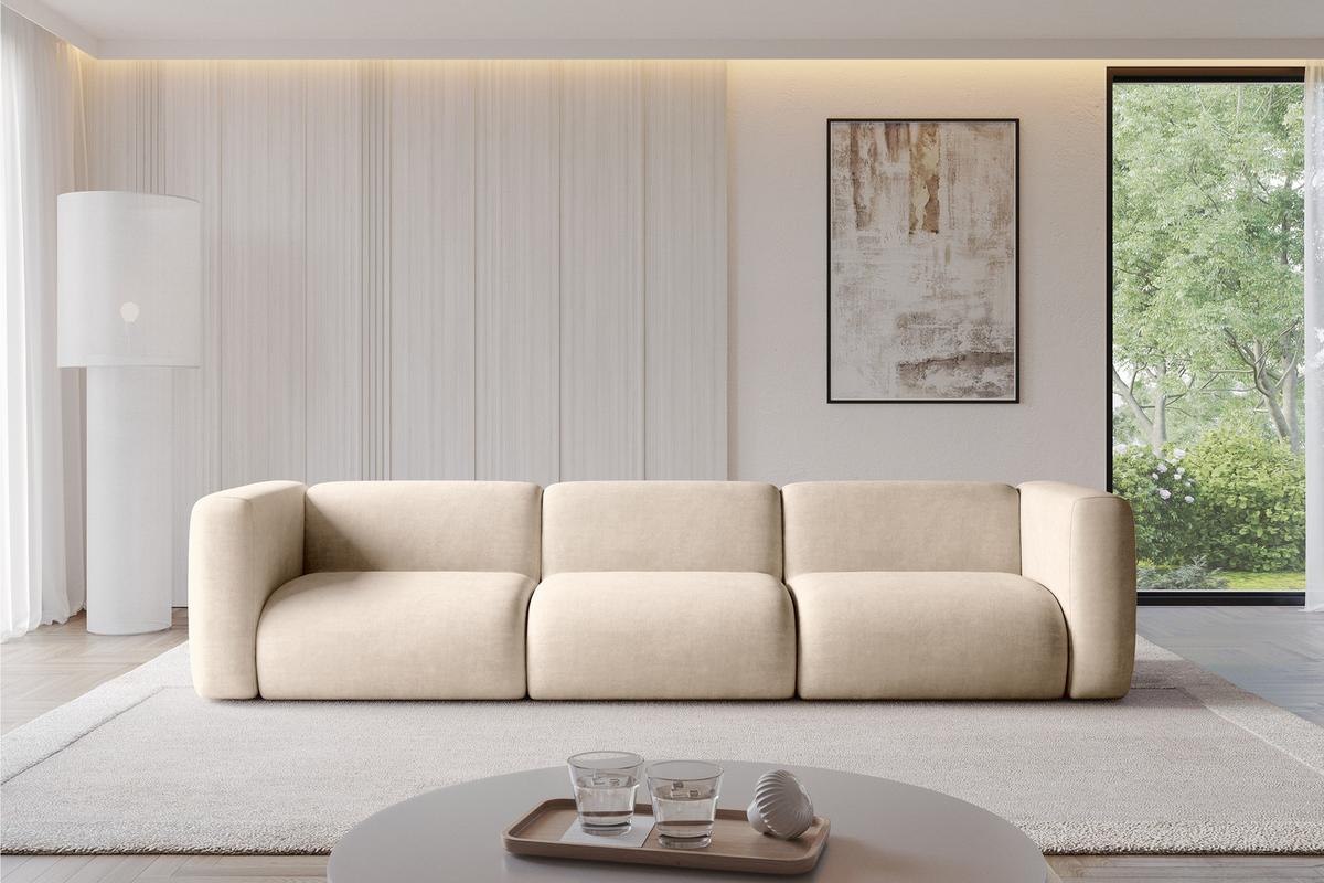 MODULARES Sofa 3-SITZER MIRA-S2 319x89x70 Beige cm Velours - Greige/Beige, Holzwerkstoff/Kunststoff (319/70/89cm) - ALTDECOR