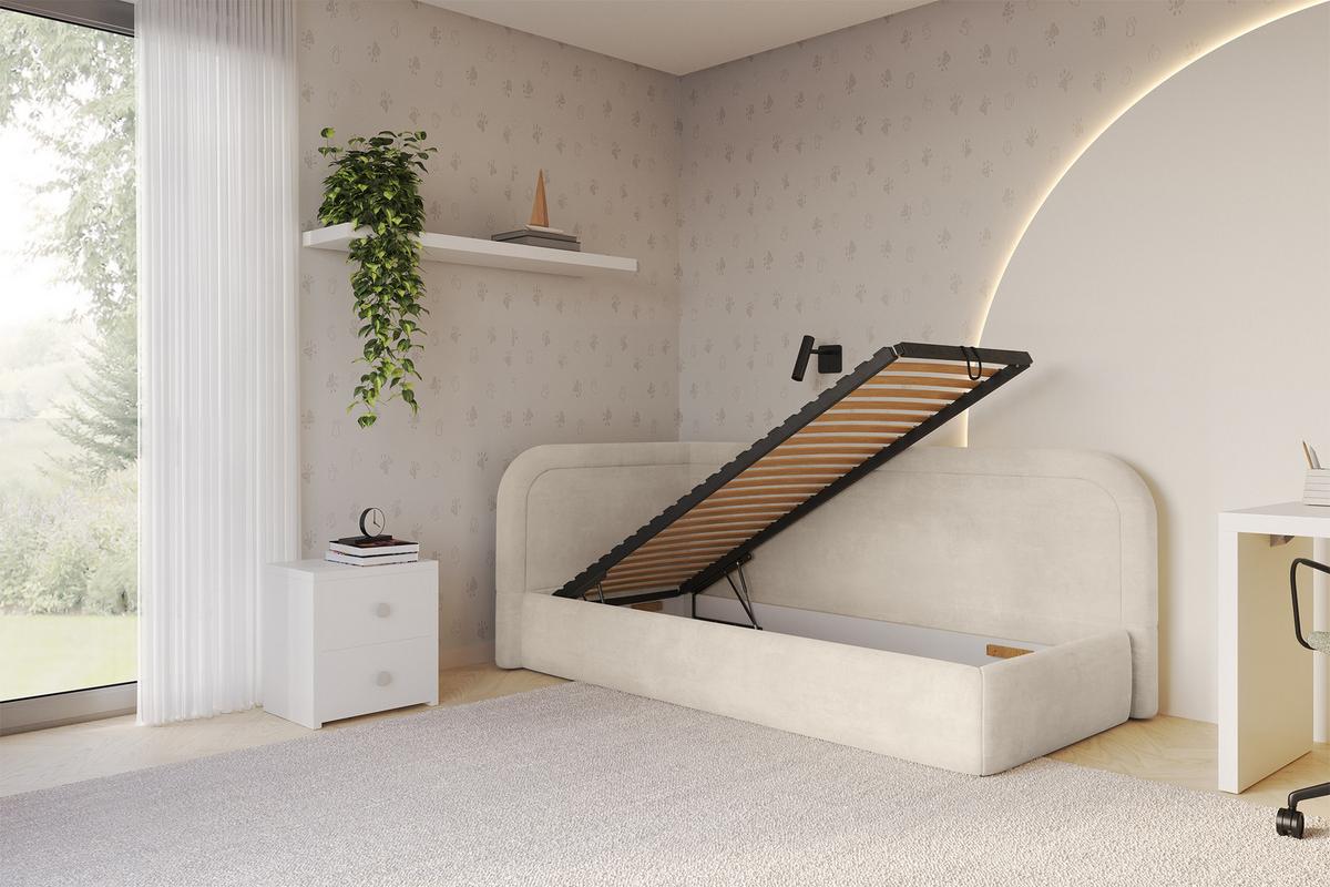 EINZELLBETT Jugendbett mit Bettkasten und Matratze H3/H4, Rechts - JOVY 90x200 Beige - Naturfarben, Holzwerkstoff/Textil (90/200cm) - ALTDECOR