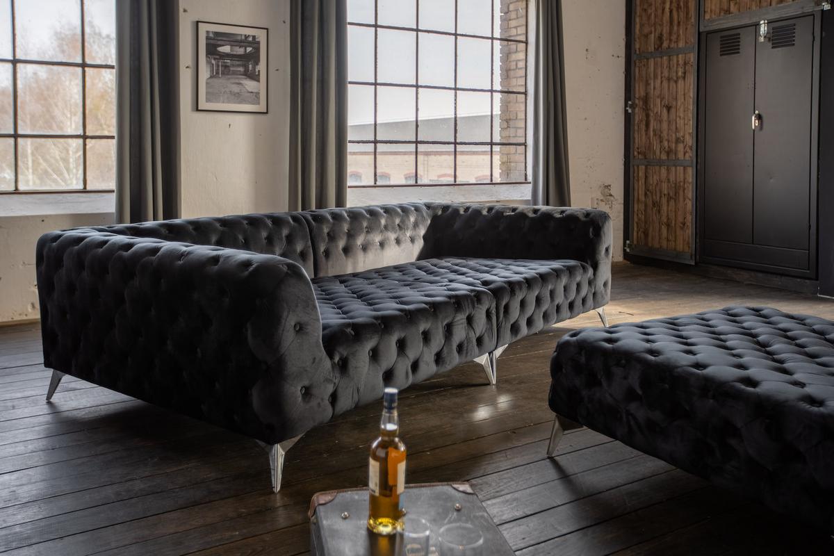 BIG SOFA NARLA Schwarz Velvet - Silberfarben/Schwarz, Textil (280/70/140cm) - KAWOLA