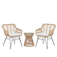BALKONSET 2-Sitzer Rattan natürlich Auflagen hellgrau Trestina - Beige/Schwarz, Kunststoff - Beliani