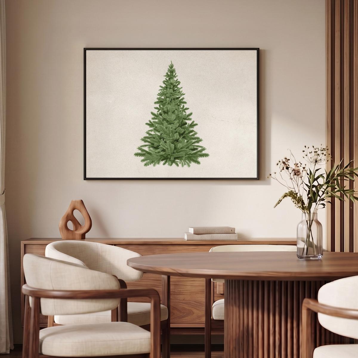 LEINWAND Bilder mit Rahmen - Weihnachtsbaum - Grün - Weihnachten - Feiertage - 100x70 - Olivgrün, Textil (100/70cm) - MuchoWow