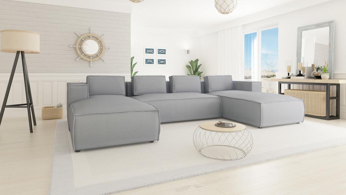 WOHNLANDSCHAFT Zenith Grau Luxusmicrofaser - Schwarz/Grau, Holz/Kunststoff (327/64/176cm) - S-Style
