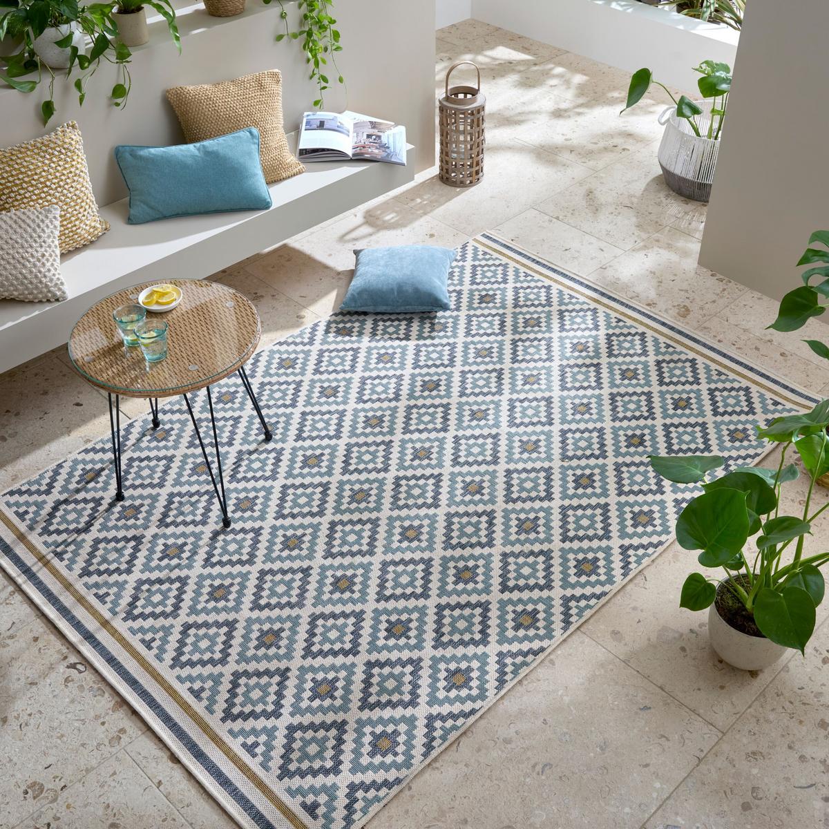 OUTDOORTEPPICH Waschbar FLEET, geometrisch, aus Polypropylen, Blau-Gelb, 120 x 170 cm - Blau, Textil (170/120cm) - KADIMA DESIGN