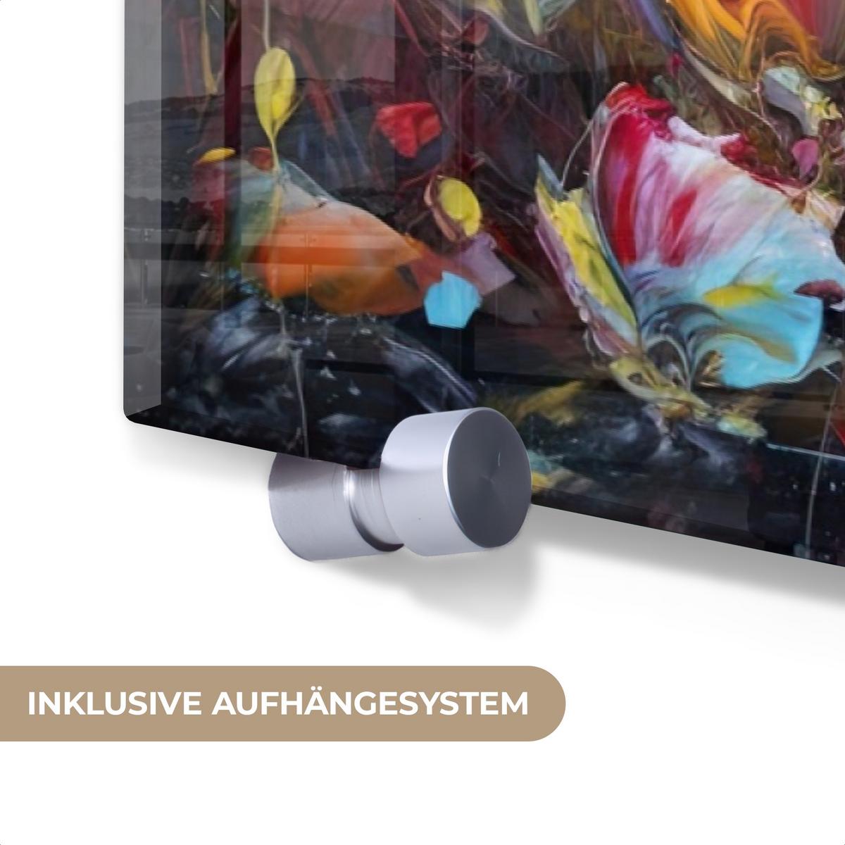 ACRYLGLASBILD Blumen - Kunst - Natur - Ölgemälde Room Decor 90x60 cm - Multicolor, Glas (90/60cm) - MuchoWow