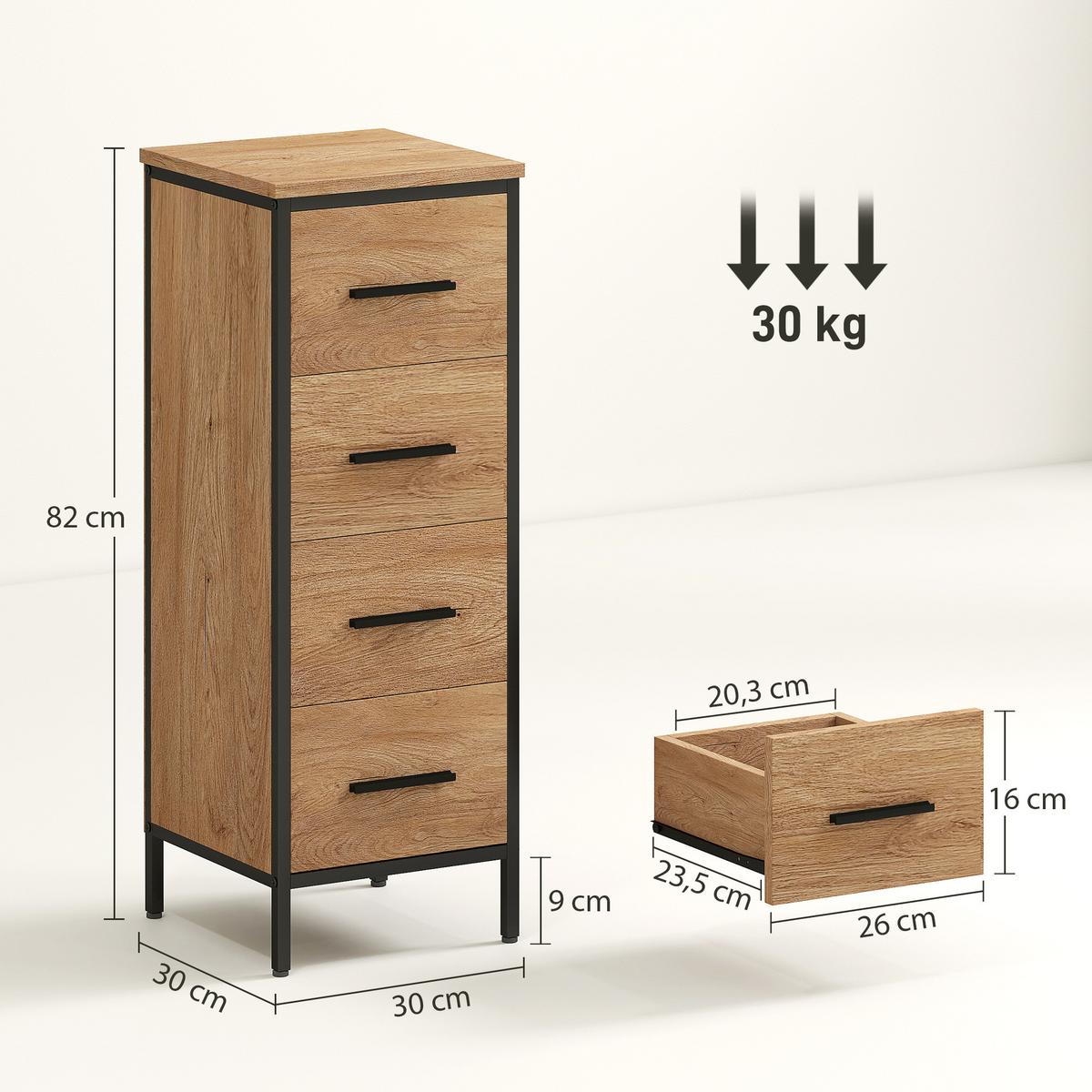 BADSCHRANK MDF Stahl Eiche - Eichefarben/Schwarz, Holzwerkstoff/Metall (30/82/30cm) - HOMCOM