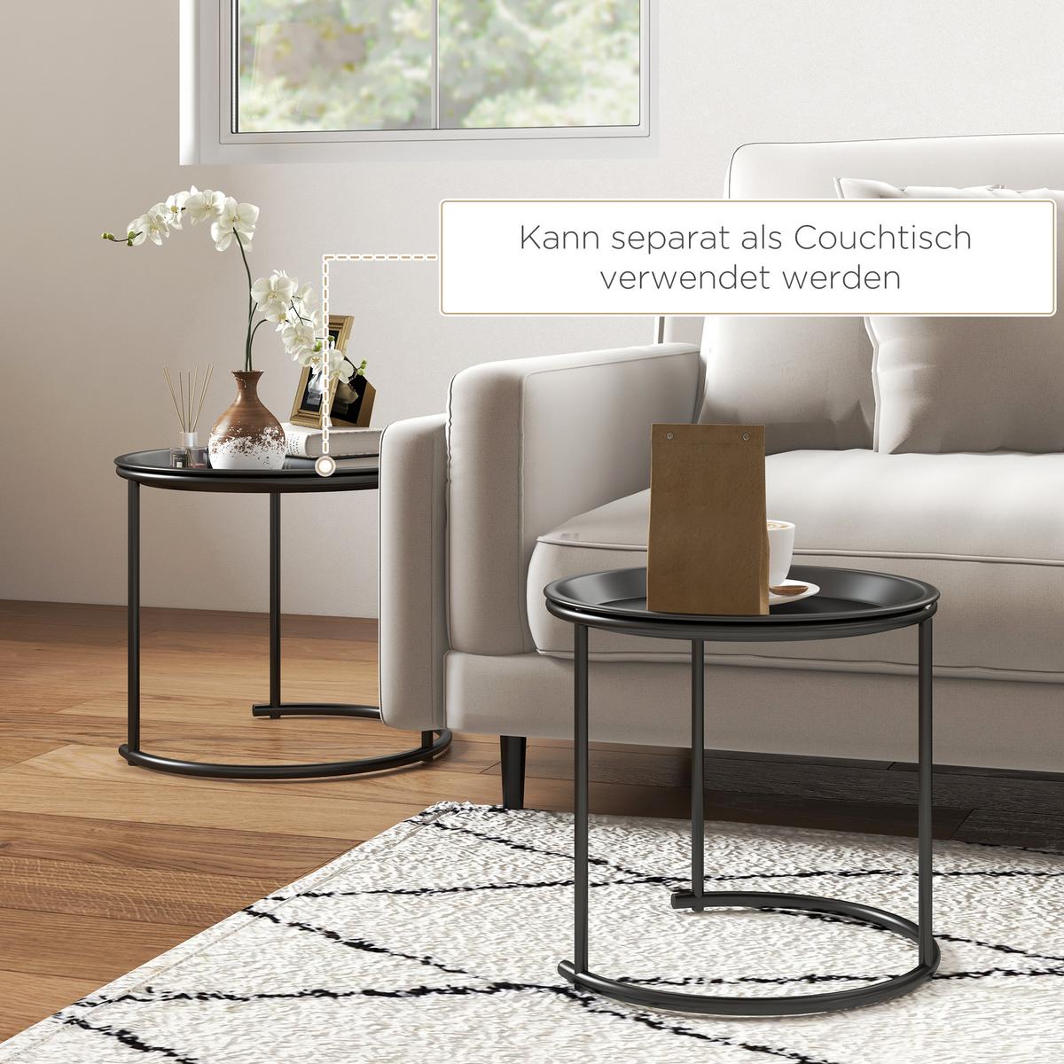 BEISTELLTISCH 2er-Set, rund Ø43/35 cm, Schwarz - Schwarz, Metall (43/43/38cm) - HOMCOM