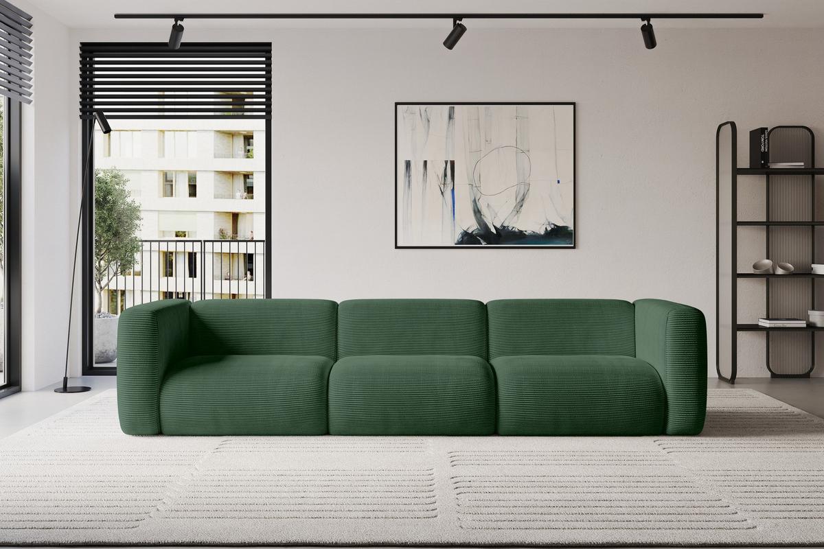 MODULARES Sofa 3-SITZER MIRA-S2 319x89x70 Grün cm Cord - Salbeigrün/Schwarz, Holzwerkstoff/Kunststoff (319/70/89cm) - ALTDECOR