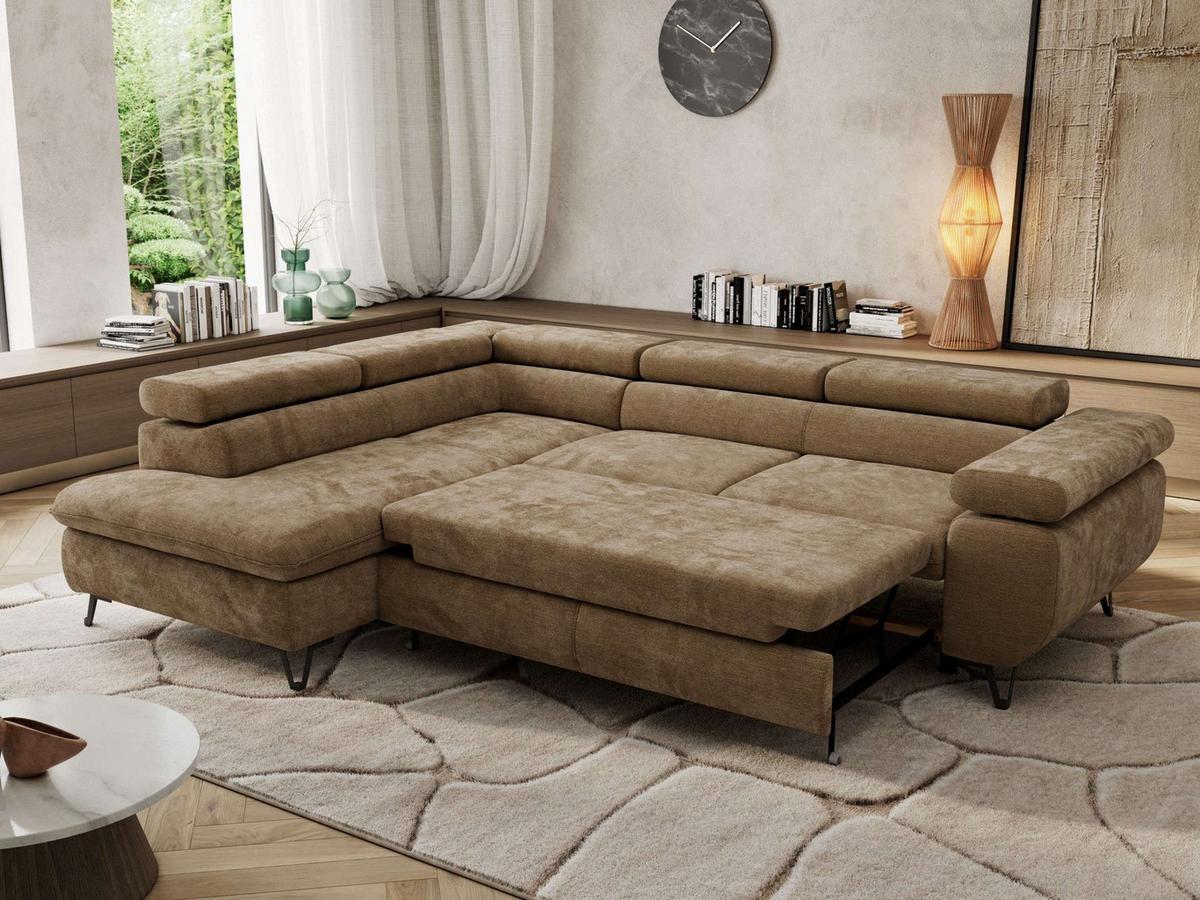 ECKSOFA PABLO L Braun Schenille glatt - Links Seite - Schwarz/Braun, Textil/Metall (208/273cm) - MKS