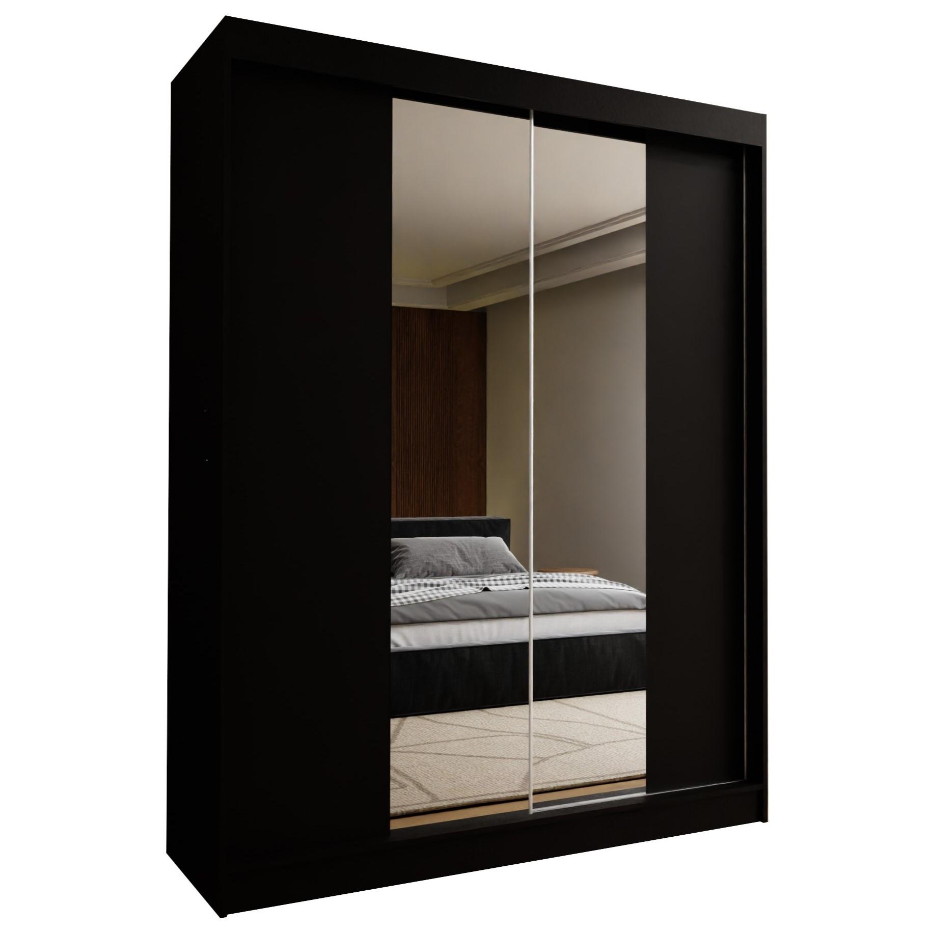 SCHWEBETÜRENSCHRANK LUCENZA 160/216/61 cm 2-türig mit Spiegel Schwarz - Schwarz, Holzwerkstoff (160/216/61cm) - MASSENO