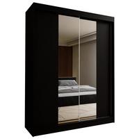 SCHWEBETÜRENSCHRANK LUCENZA 160/216/61 cm 2-türig mit Spiegel Schwarz - Schwarz, Holzwerkstoff (160/216/61cm) - MASSENO