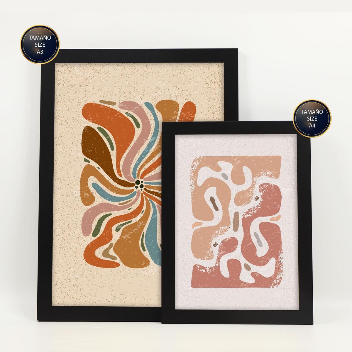 POSTER Set Mit 6 Drucken Von Bewegungen In Der Sammlung Von Ethnischen Dekorative Rahmen Für Ihr Zuhause Wandkunstdruck A3 & A4 Schwarzer Rahmen - Schwarz, Papier (29/3cm) - Nacnic