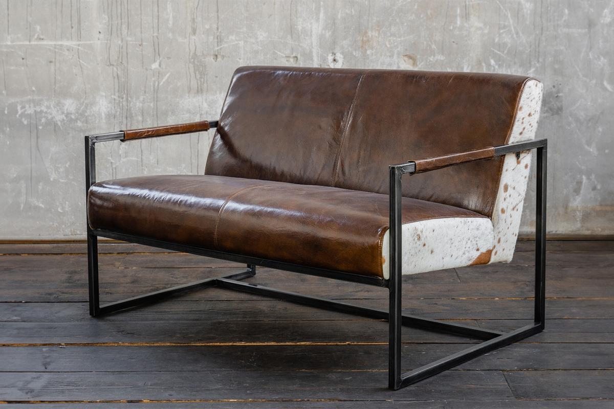 SOFA LIANO Braun Leder - Schwarz/Braun, Leder (125/81/81cm) - KAWOLA