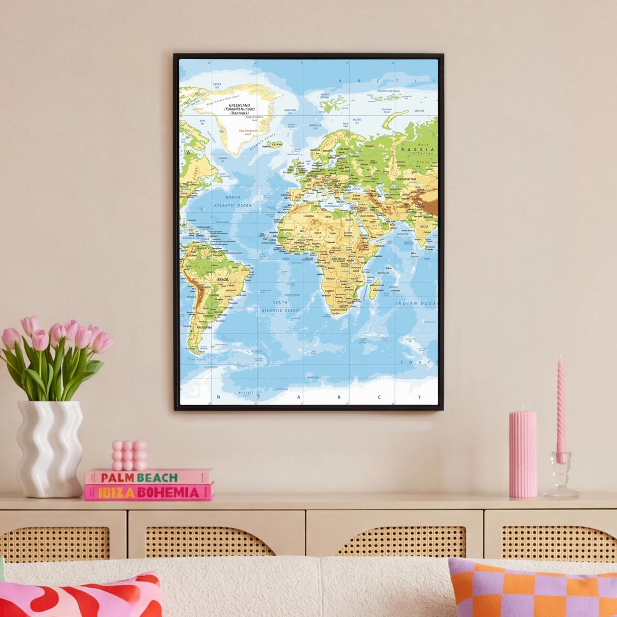 LEINWAND Bilder mit Rahmen - Weltkarte - Statistisch - Blau - Erde - Bildung - 70x100 - Blau, Textil (70/100cm) - MuchoWow
