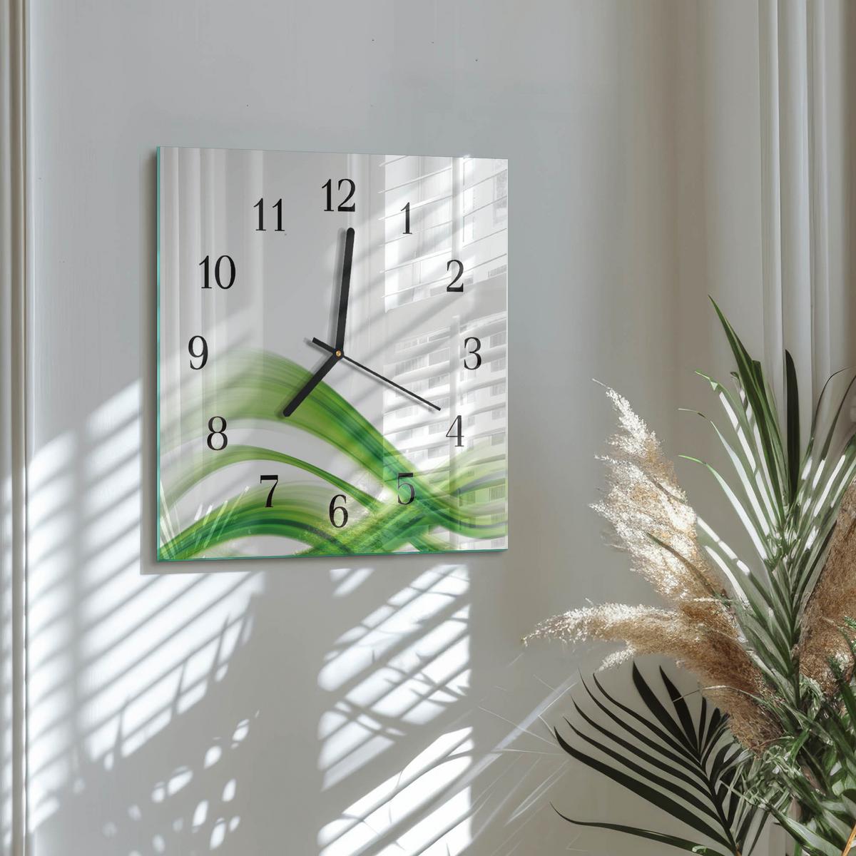 WANDUHR aus Glas 30x30 cm - Abstrakte Welle - Grün, Glas (30/30/0.4cm) - TULUP