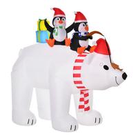 AUFBLASBARE Pinguine auf Eisbär Dekoration 2,1 m mit Lichtern Polyester - Multicolor, Kunststoff (113/206/227cm) - HOMCOM