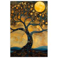 POSTER Baum - Mond - Blumen - Gold - Kunst Room Decor 20x30 cm - Orange, Papier (20/30/0.1cm) - MuchoWow