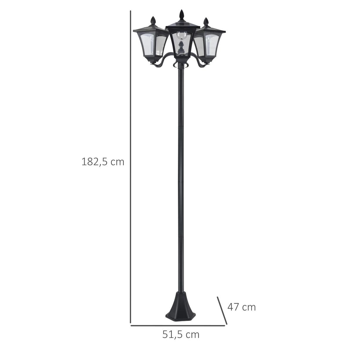 SOLAR Gartenlaterne mit 3 flammig Solarlaterne mit LED 120 Lumen IP44 Kunststoff - Schwarz, Metall (51.5/47/182.5cm) - Outsunny