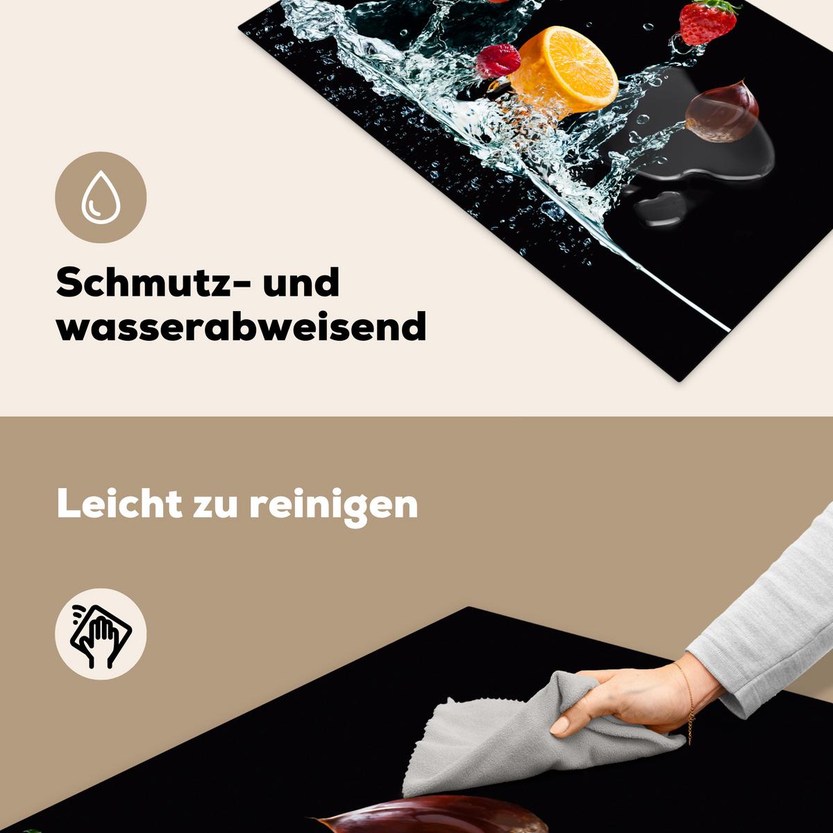 HERDABDECKPLATTE Wasser - Obst - Orange - Erdbeere - Kirsche - Schwarz Ceranfeldabdeckung 85x52 cm - Orange, Kunststoff (85/52/0.2cm) - MuchoWow