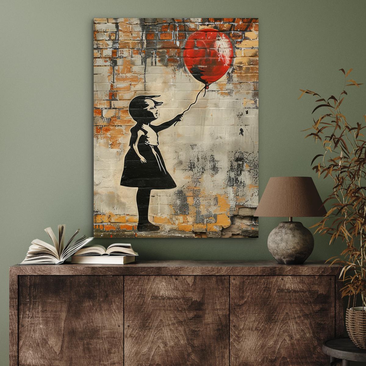 METALLBILD Graffiti - Banksy - Mädchen - Straßenkunst 60x80 cm - Sandfarben, Metall (60/80cm) - MuchoWow