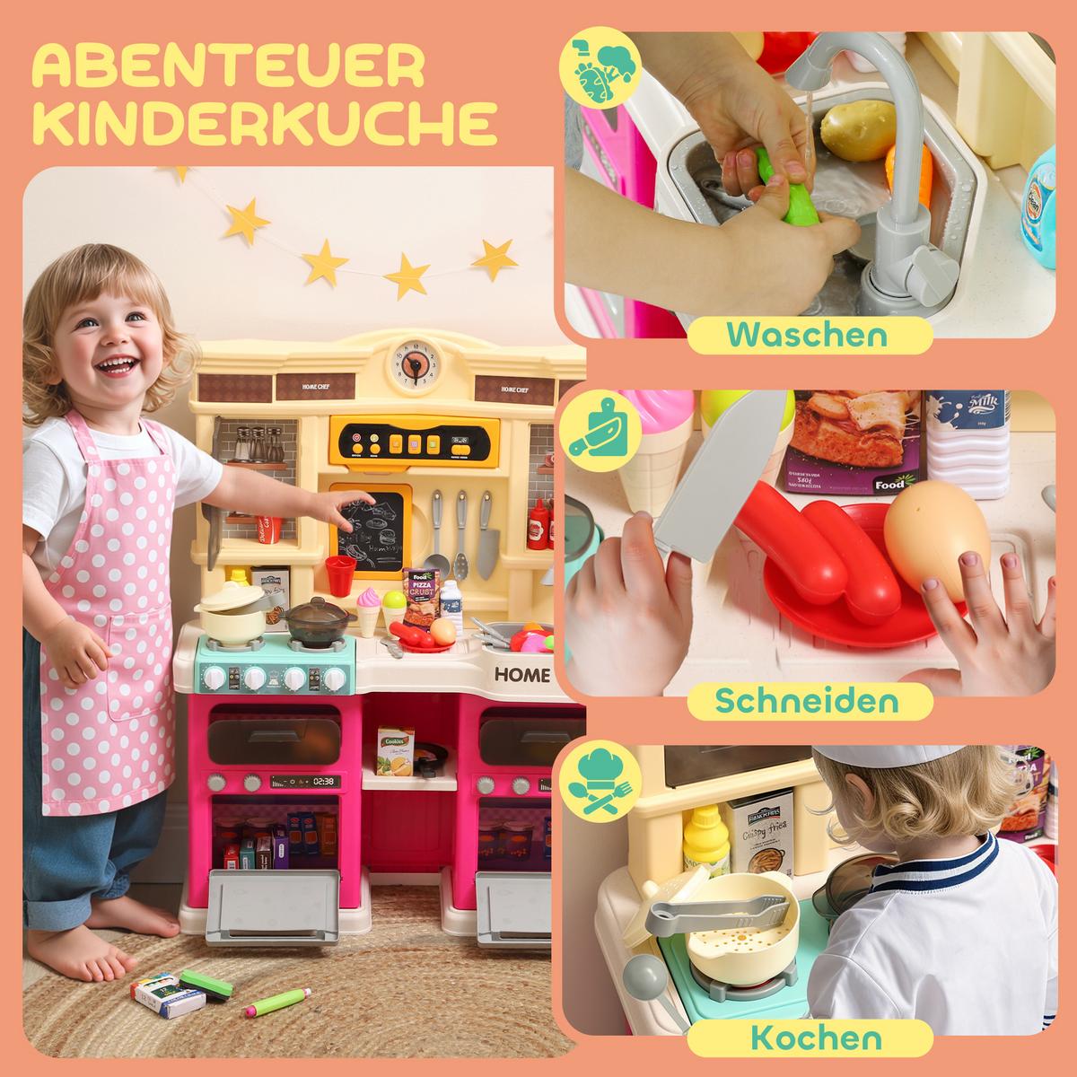 SPIELKÜCHE 85-teiliges Zubehör, elektrischer Wasserhahn - Multicolor, Kunststoff (24/66cm) - AIYAPLAY