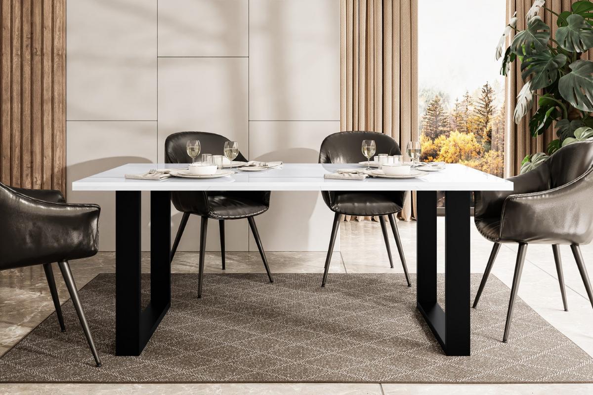 ESSTISCH 160x90x75 cm - Weiß Hochglanz / Schwarz - KLYN U - Weiß Hochglanz, Holzwerkstoff (160/90/75cm) - ALTDECOR