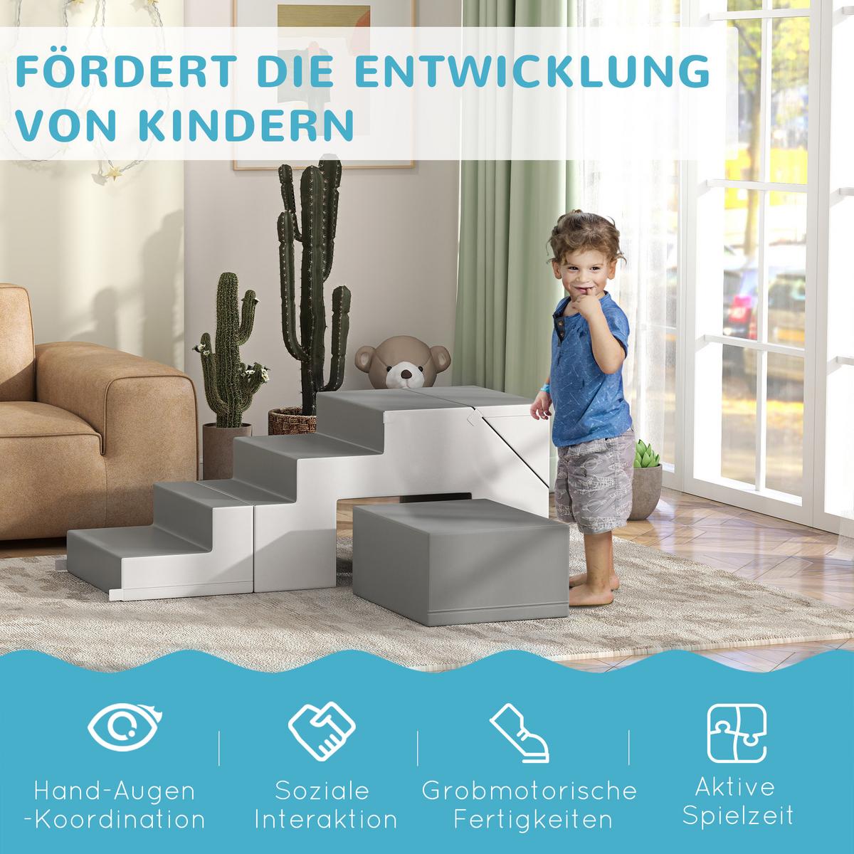 BAUSTEINSET 2er-Set Schaumstoff Bausteine Bauspielzeug für 1-3 Jahre alt Kinder - Grau, Kunststoff (49/47/147cm) - HOMCOM