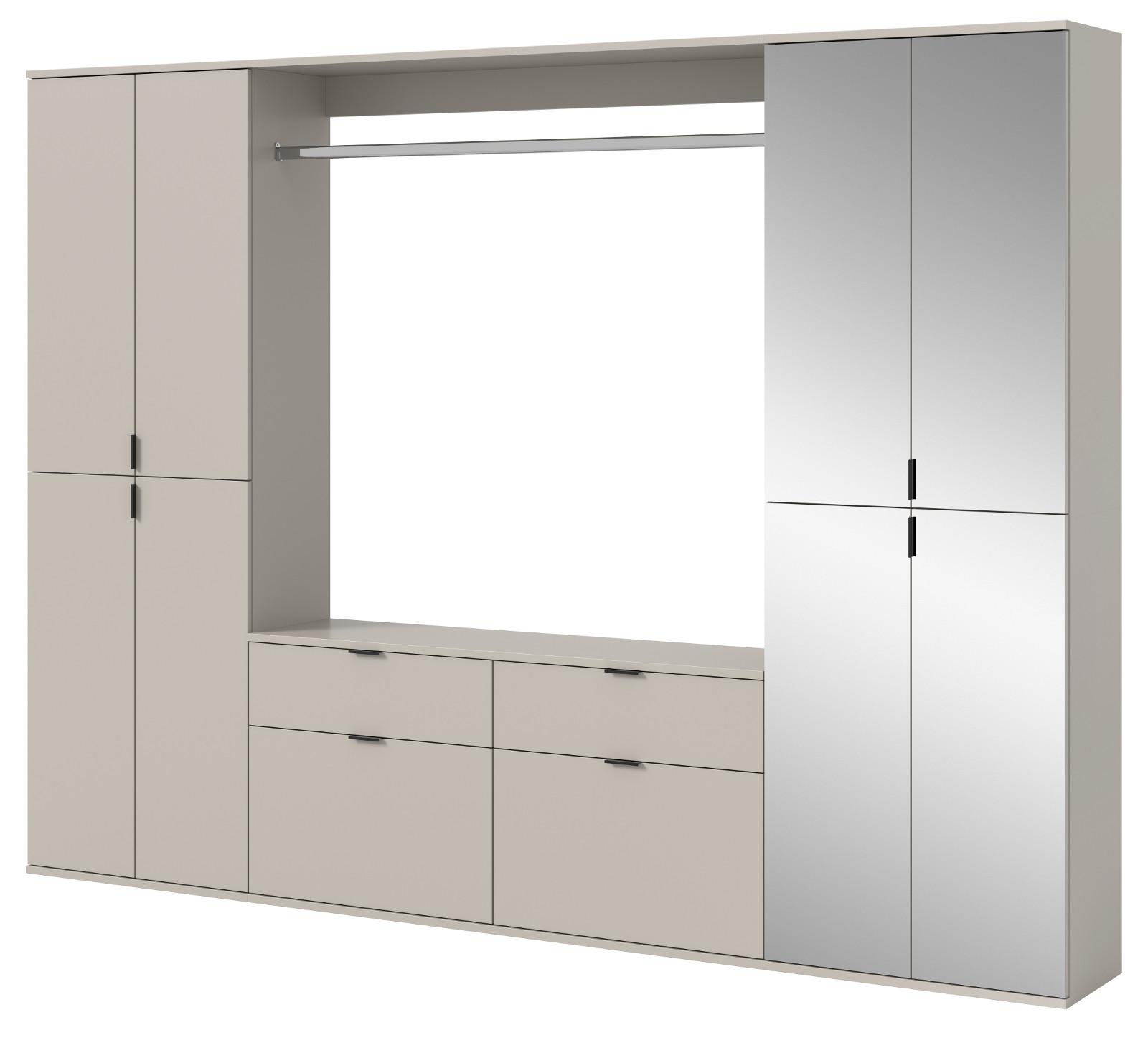 GARDEROBEN-SET Kaschmir 243 x 193 cm, Schuhschrank mit Spiegel - Kaschmir/Schwarz, Glas/Holzwerkstoff (243/193/34cm) - Inn.Furn