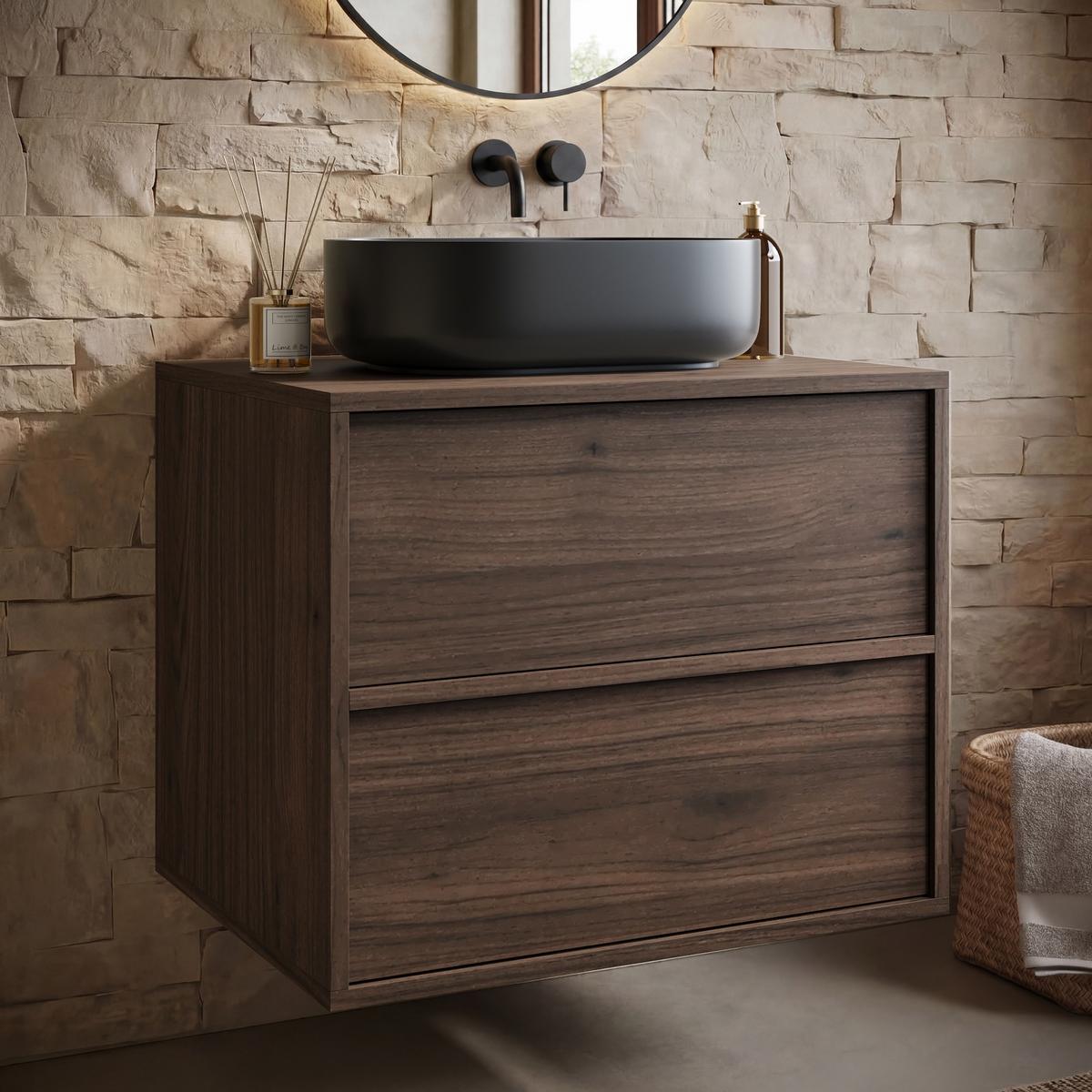 WASCHBECKENUNTERSCHRANK Mali 2 Schubladen Walnuss Braun - 60 x 46 x 54 cm - Eichefarben, Holz (60/54/46cm) - Badplaats