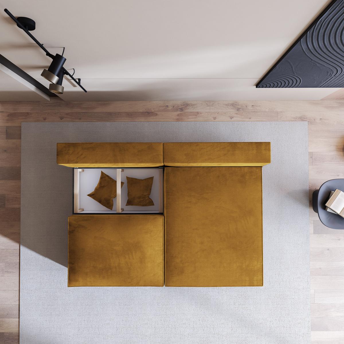 ECKSOFA FIORO M Gelb Velours-Stoff mit Schlaffunktion - Gelb/Grau, Holz/Kunststoff (204/148cm) - MASSENO