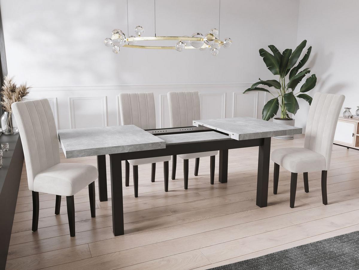 ESSTISCH Gemini rechteckig ausziehbar, Grauer Beton 140-180/80/78 cm - Hellgrau/Schwarz, Holz/Holzwerkstoff (80/180/78cm) - WFL GROUP