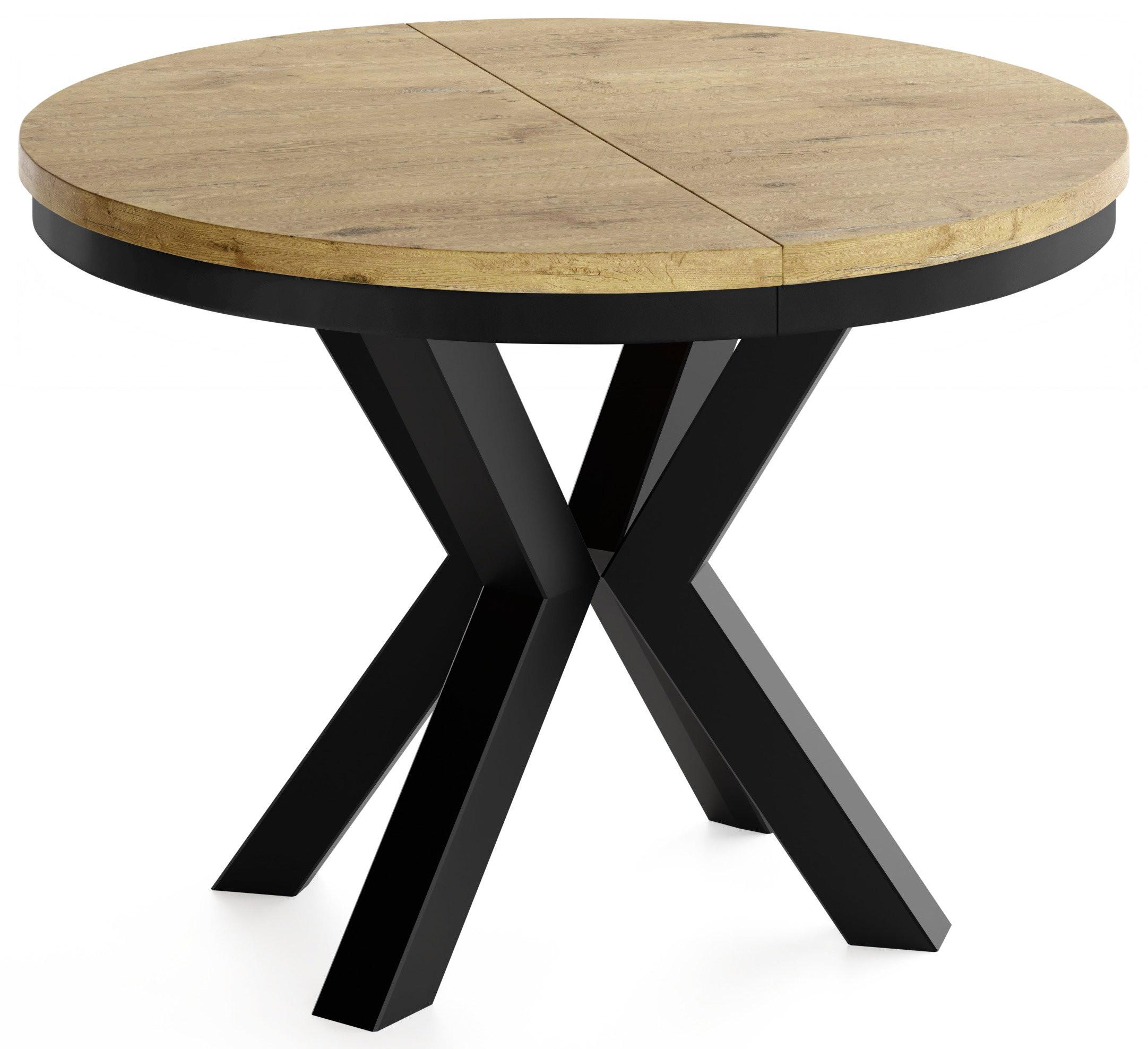 ESSTISCH Clara runder ausziehbarer, Eiche Hellbraun 120-200/120/76 cm - Eichefarben/Schwarz, Holzwerkstoff/Metall (120/200/76cm) - WFL GROUP