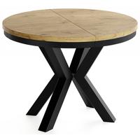 ESSTISCH Clara runder ausziehbarer, Eiche Hellbraun 100-180/100/76 cm - Eichefarben/Schwarz, Holzwerkstoff/Metall (100/180/76cm) - WFL GROUP