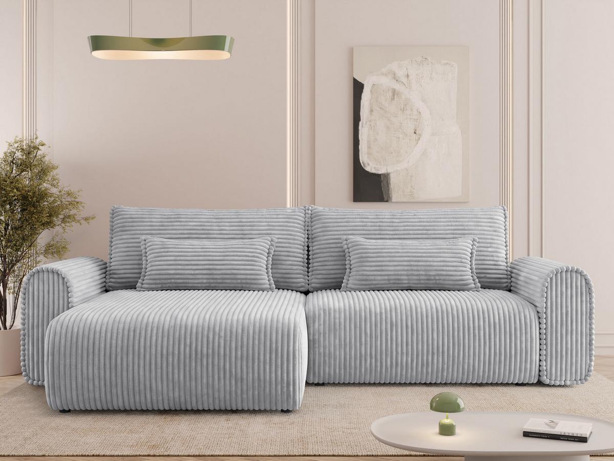 ECKSOFA Surles Cord - Hellgrau/Schwarz, Holz/Kunststoff (245/145cm) - MIRJAN24